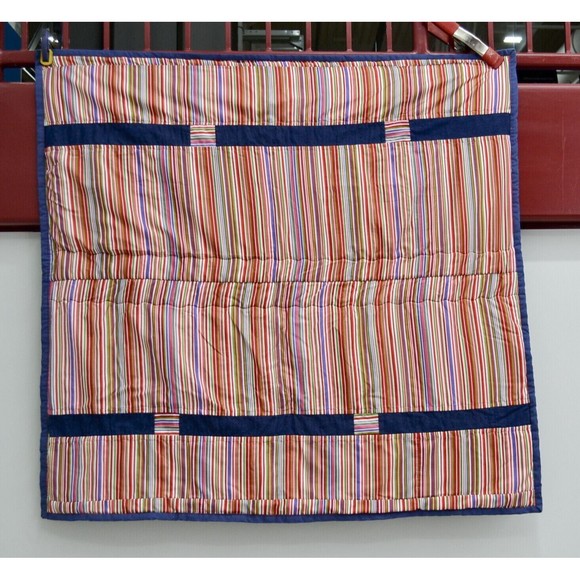 Vintage Handmade Red and Blue With Striped Backing 45X46 Inch Lap or Small Quilt - Picture 3 of 6
